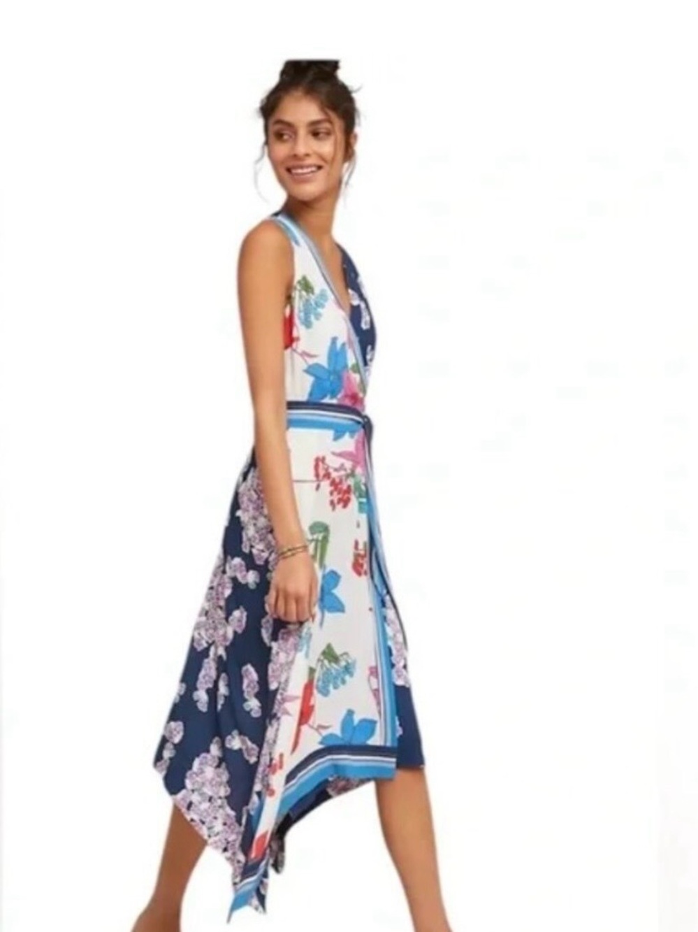 Anthropologie Maeve size 6 Floral Wrap Dress - Navy, White & Red